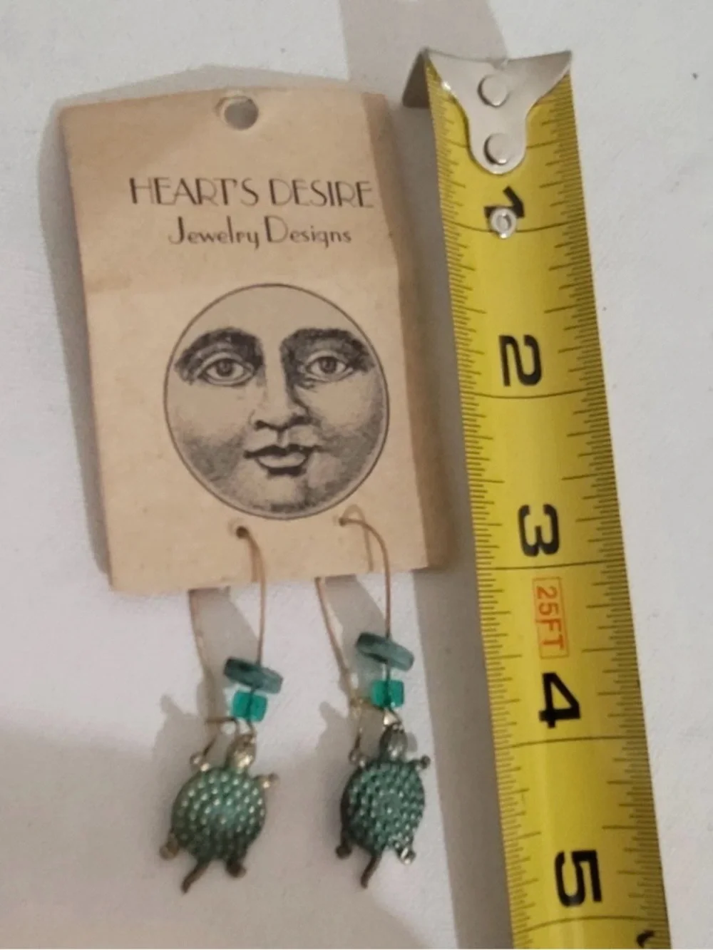 Vintage Heart's Desire Jewelry Designs Turtle Charm Dangle Bead Earrings Boho